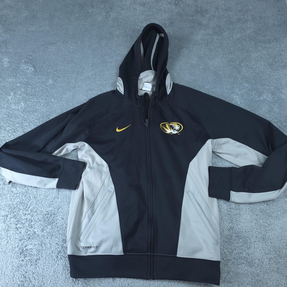 Nike Jacket Mens Medium Black Gray Missouri Tigers Therma-FIT Full Zip Hooded